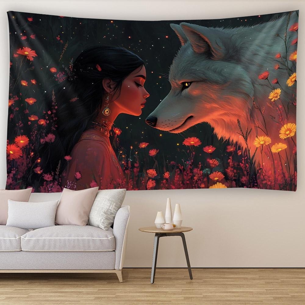 Beauty And Animal Aesthetics Tapestry Home Decor Printed Wall Hanging for Living Room Dormitory Studio Fabric Mural Painting