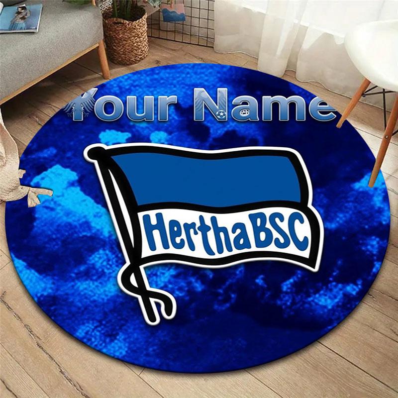 Hertha BSC Custom Name Round Area Rug,Carpet Rug for Living Room Bedroom Sofa Playroom Decor,Non-slip Floor Mat