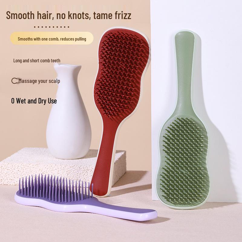 Banana Leaf Long Handle Smooth Hair Comb for Styling and Detangling, Wet & Dry Dual-Use Air Cushion Comb.