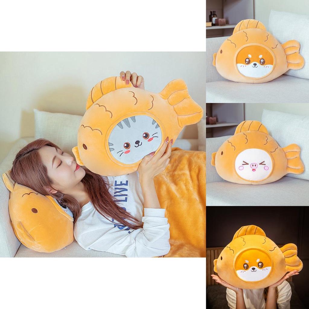 Cute Cartoon Fish Pillow Blanket For Girls Soft And Elastic Plush Material, Three-in-one Design For Sleeping, Napping, And Warmth, With Downy