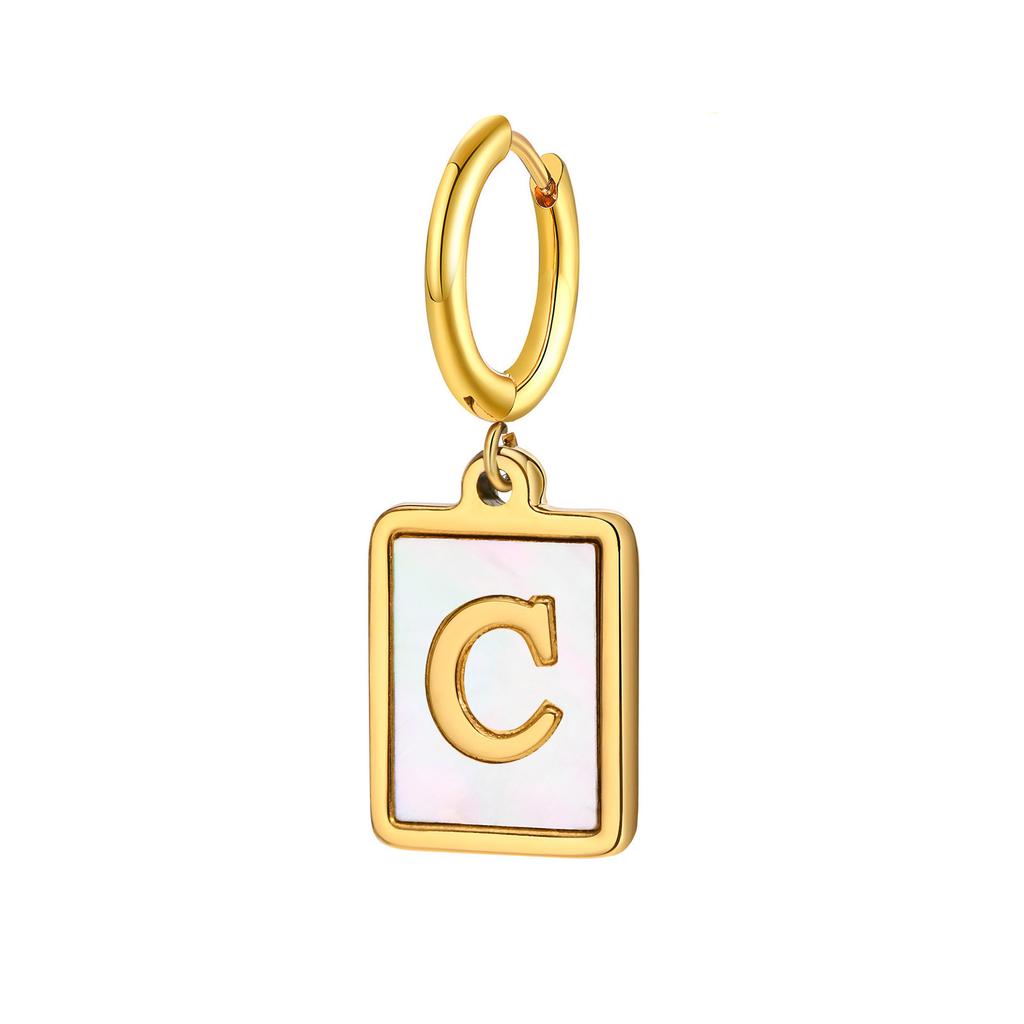 26 Letter Earrings Diy Stainless Steel Shell Letter C Earrings Gold Women'S Earrings, Jewelry Ed-637