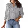 Womens Button Down Shirts Striped Classic Long Sleeve Collared Office Work Blouses Tops with Pocket