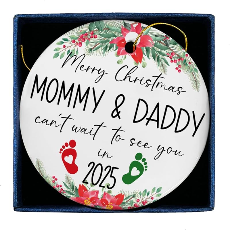 First Christmas As a Family Ceramic Ornament 2024, New Parents Gifts for Couples Mom Dad Newborn, New Mom Dad Baby Gifts Ideas, Baby 1st Ornament