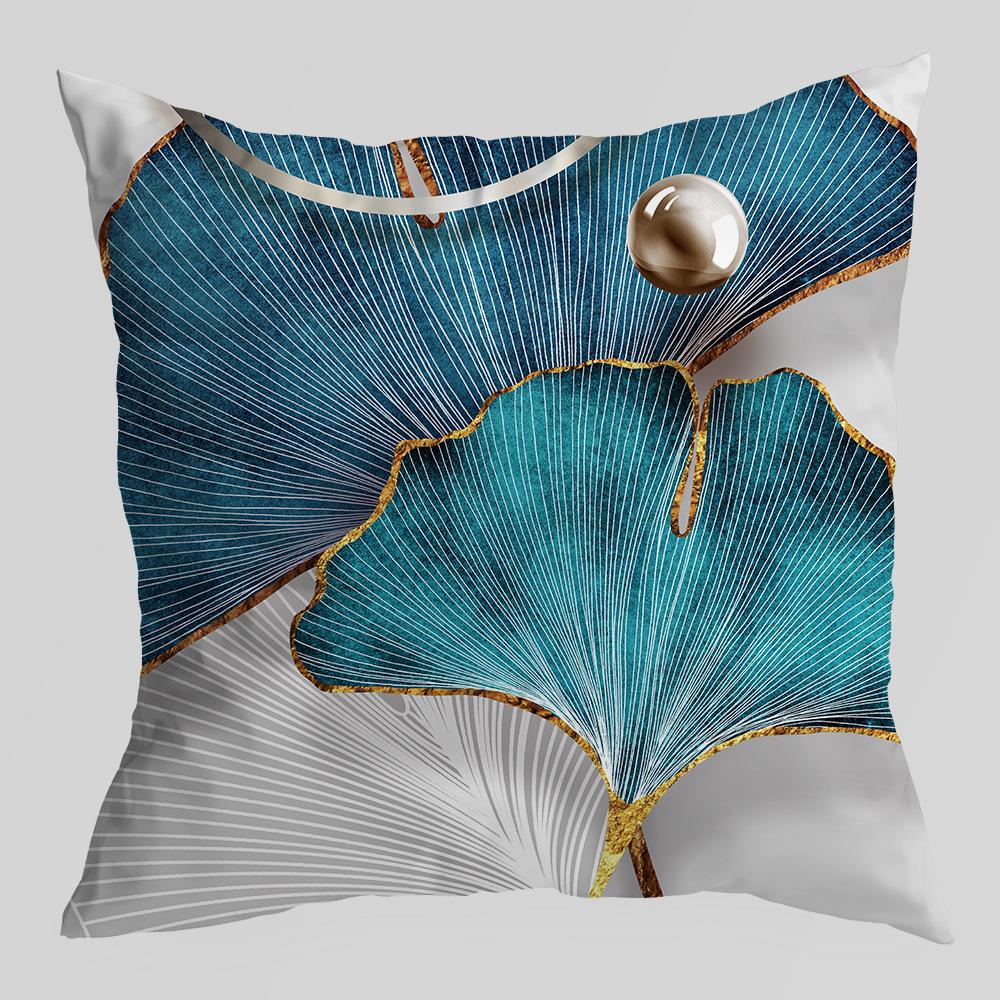 A New Type of Home Fabric Pillow and Cushion Cover with Green and Gold Ginkgo Leaf Print
