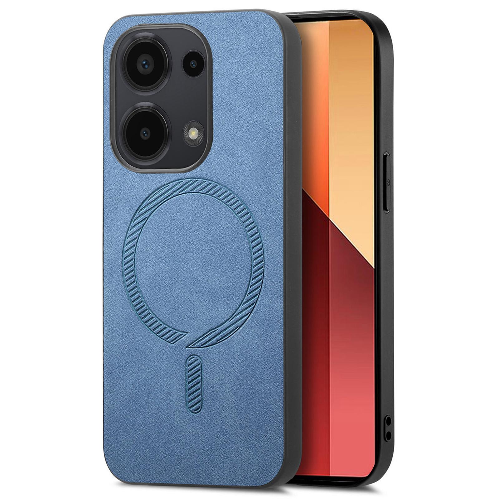

For Xiaomi Poco M6 Pro 4G/Redmi Note 13 Pro 4G Leather Back Case Compatible with MagSafe Skin-touch Phone Cover Blue
