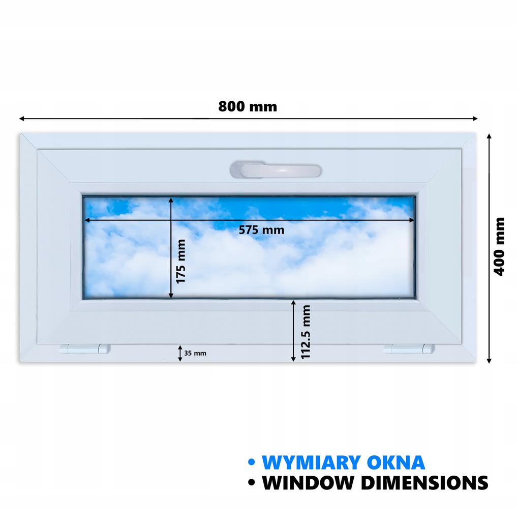 White PVC Window, Tiltable, 80x40, New, 800x400, Top-hung, Double-glazed