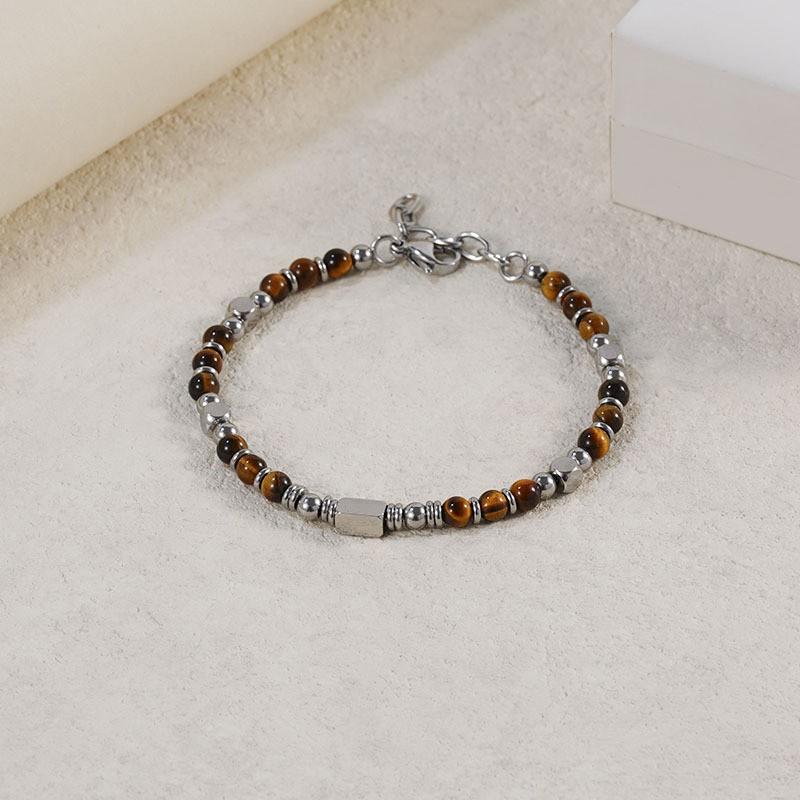Stainless Steel Natural Stone Bracelet With Obsidian Turquoise Tigers Eye Polished Handmade Fashion Jewelry Men Women