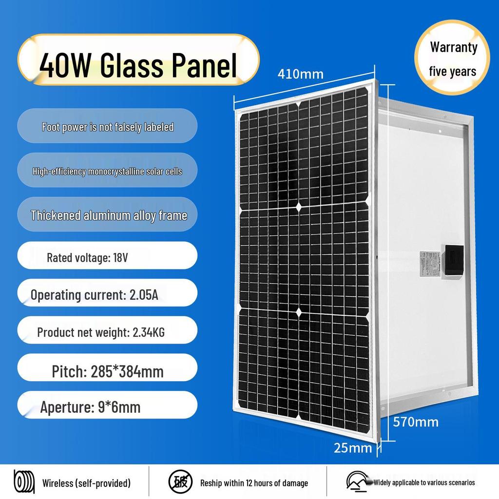 Monocrystalline Solar Panel Power System for Home & RV, 12V/24V with Lithium Battery Charging