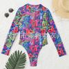 Women's Printed Mesh Zipper Long Sleeve One-Piece Swimsuit