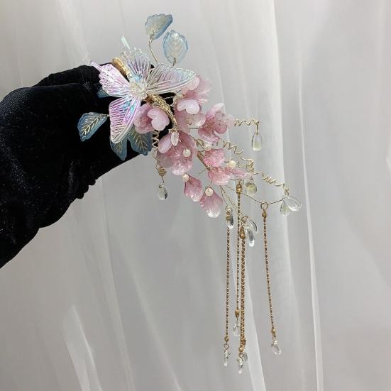 Hair Clip Butterfly Flower Wisteria Glass Hairpin Flower Beads Tassel Hair Claw Multi-functional Styling Hair Accessories