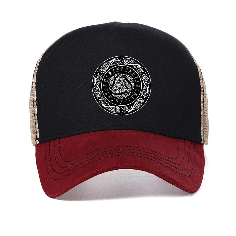 

Vikings Ragnar Lothbrok Skullies baseball cap Triple Horn Of Odin Men hat Summer cool Mesh Men Women s Hip Hop Caps Adjustable красный