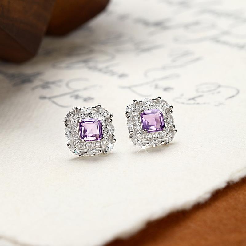 New Natural Stone Square Earrings S925 Sterling Silver Non-fading Stud Earrings for Women, Niche Temperament Accessories for Women