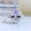 Luo Xi Temple Jewelry: S925 Sterling Silver Teardrop Engagement Ring with Carbon Diamond for Women.