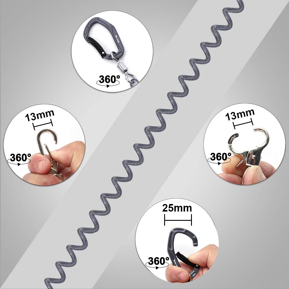 HERCULES Spiral Curly Cord with Extends to 27kg Weight Fishing Rod Extendable Cord with Safety Wire Coil Leash Fishing Rod 44cm x 1 15cm x 1 Cord,