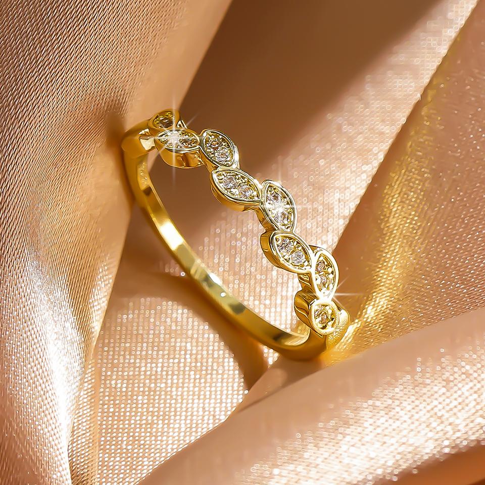 ZAKOL Minimalist Fashion 18K Gold Color Leaf Zircon Finger Ring for Women Exquisite Anniversary Birthday Zircon Gift 6