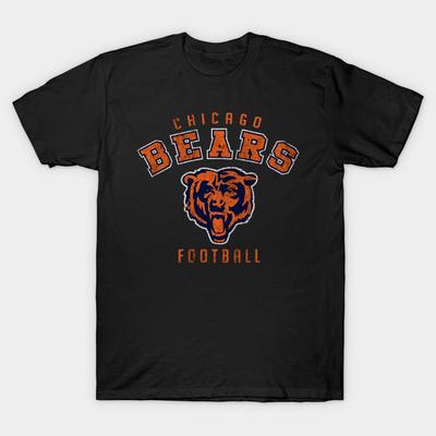 Asian Size Men Black Print T-shirt Chicago-Bears No-Cut Heat Transfer Print Cotton Tshirt