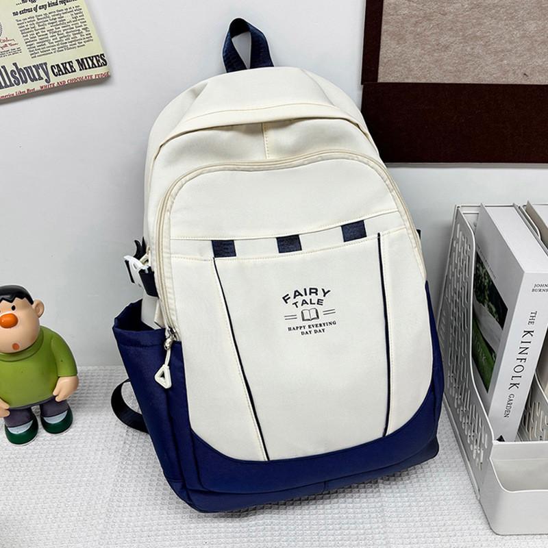 Blocked Simple Color Striped Letter Pattern Student Large Backpack Capacity