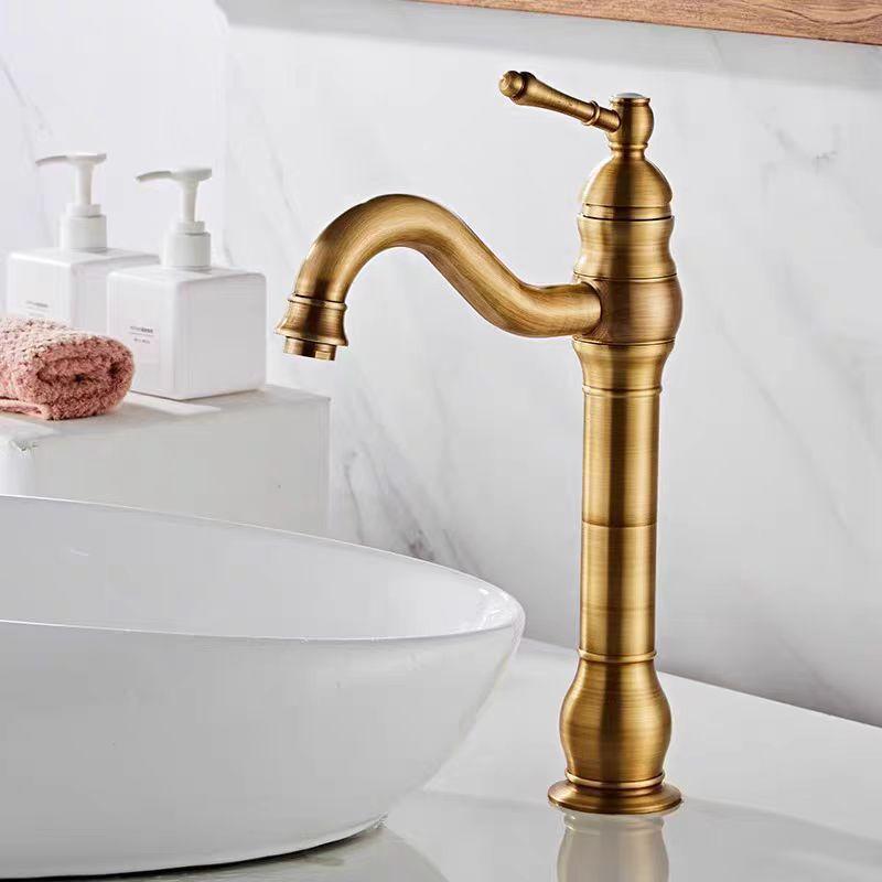 Antique Brass Bathroom Basin Faucet Sink Single Hole Faucet Cold and Hot Water Tap High Quality and Durable Faucet
