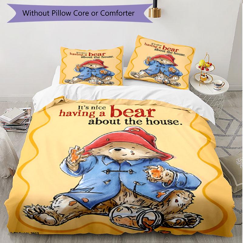 3pcs Duvet Cover Set (1*Duvet Cover + 2*Pillowcase, Without Core), Paddington Bear Print Soft All‑Season Bedding Set, Home Bedroom Decor Gift