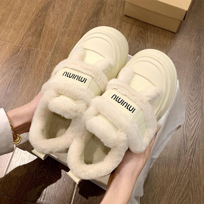 Popular thick-soled Velcro cotton shoes winter 2025 new plush thickened fluffy shoes warm muffin baseplate shoes women