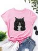 Cute Coffee Drinking Cat Women T Shirt Summer Fashion Short Sleeved T-shirt Tee Tops O-neck Casual Tshirt Women's Clothing