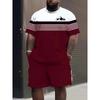 New Men's Trendy Teddy Bear Print Micro Elastic Comfortable Breathable Round Neck T-shirt Shorts Set Summer Outdoor Streetwear