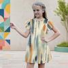 Girls Round Neck Flutter Sleeve A Line Flared Geometric Printed Dress