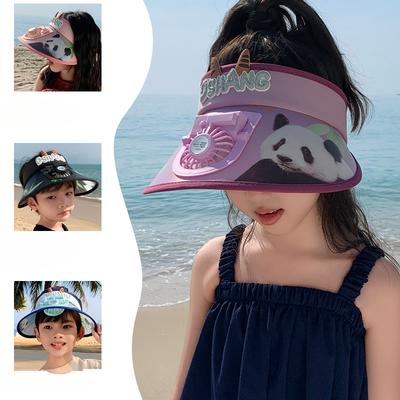Baby Fan Summer Cartoon Big Hat with Fan Sun Protection Sky Top Children Hat Brim and Sun Hat Cute