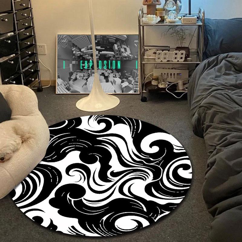 Chic Round Moon Multicolor Accent Rug, Non-Slip Floor Mat for Laundry Room