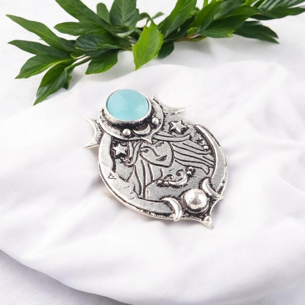 925 Sterling Silver Natural Blue Cat's Eye Gemstone Pendant ThanksgivingDay Gift CP-22-37