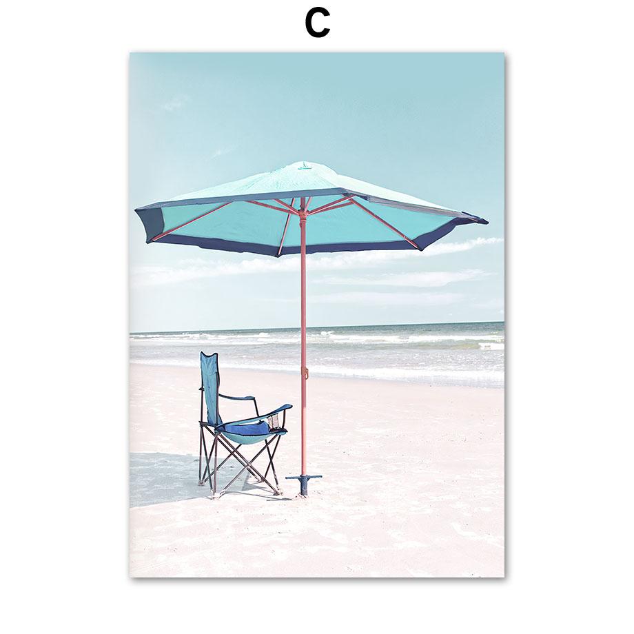 Blue Ocean Beach Sea Waves Palm Tree Surfboard Wall Art Canvas Painting Posters And Prints Wall Pictures For Living Room Decor