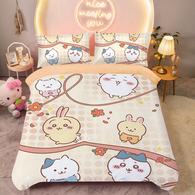 Bedding Set Colorful Print Polyester Student Dormitory Bed Sheet Quilt Cover Kid Gift Home Textile Decorative