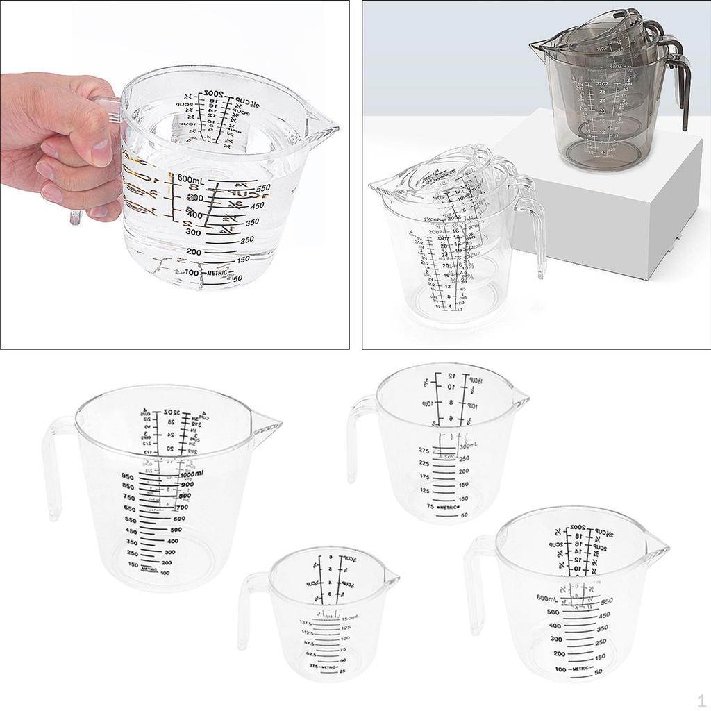 4 Pieces Measuring Cups Measure Jugs Lightweight Transparent Durable Liquid Mixing Mug Container for