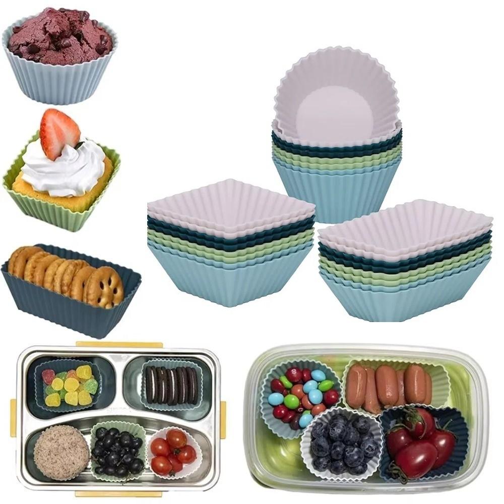 24Pcs Round/Square Silicone Muffin Molds Colorful Cupcake Molds Lunch Box Dividers  Baking Supplies