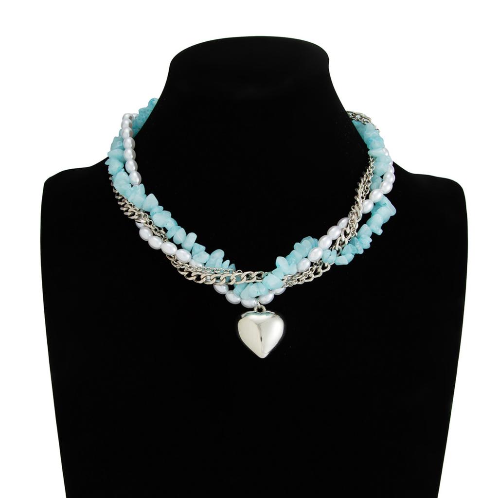 Elegant and Simple Heart-shaped Pendant Necklace, Fresh and Sweet Turquoise Imitation Pearl Necklace, Women's Daily Dating Jewelry Accessories
