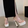 Not Tired Feet Hate The Sky High Cool Drag Women Wear Sexy Transparent Rhinestone Block Heel Platform High Heels