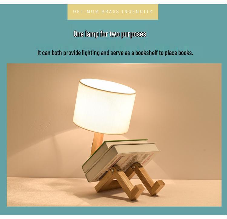 Nordic Solid Wood LED Bedside Night Light - Robot Table Lamp