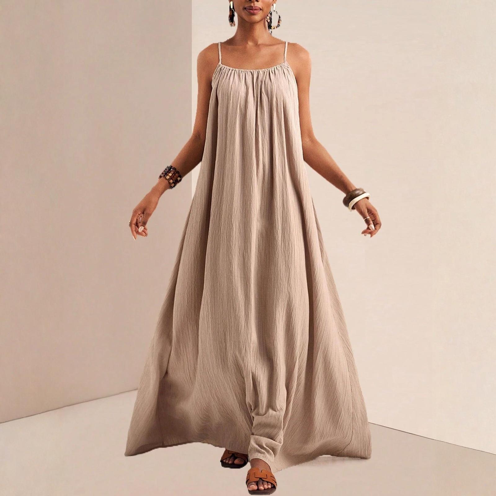 

Women s Dress Casual Flowy Dresses R-neck Vocation Boho Beach Sundress M хакі