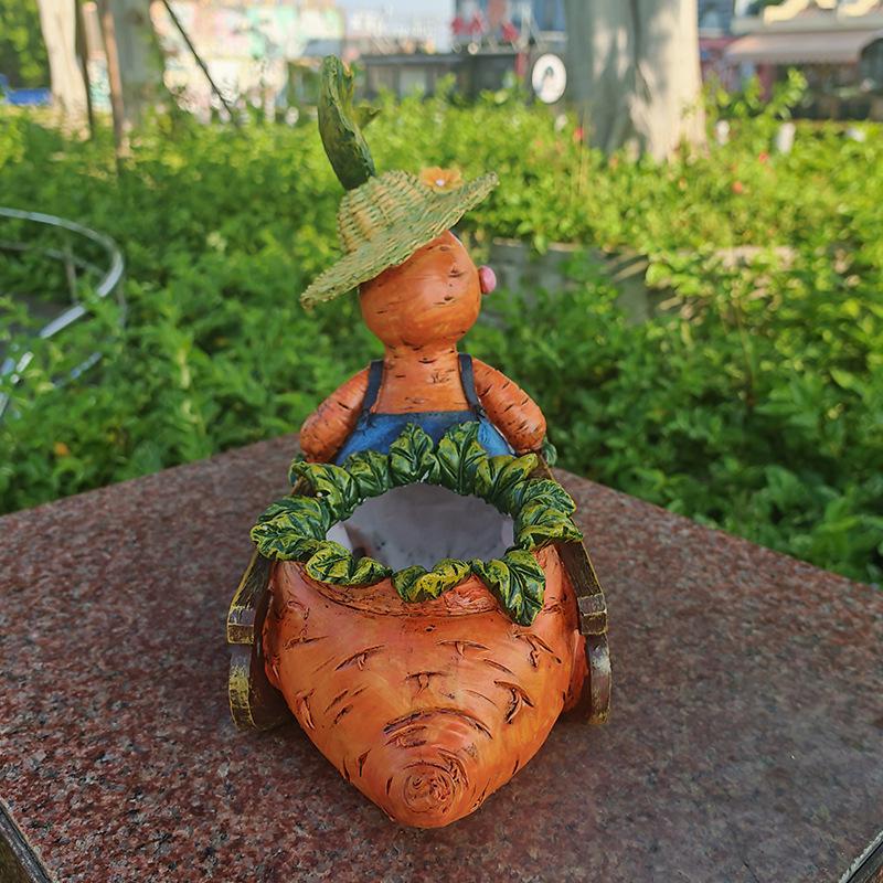 Carrot Farmer Resin Planter: Cute Animal Flower Pot for Outdoor Decor