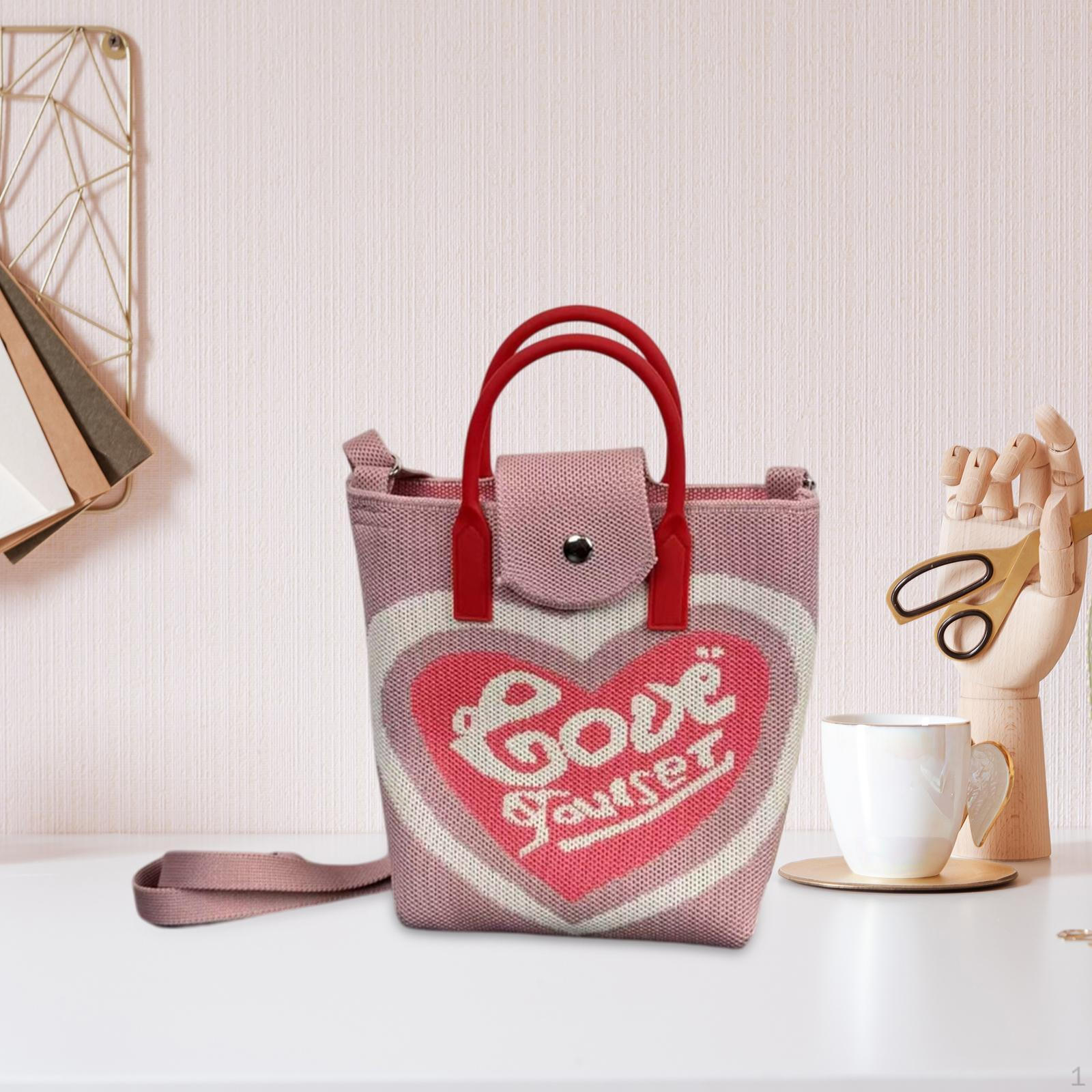 

Женская вязаная крючком сумка для телефона с рисунком креативная через плечо для свиданий вечеринок шоппинга Pink Love Heart