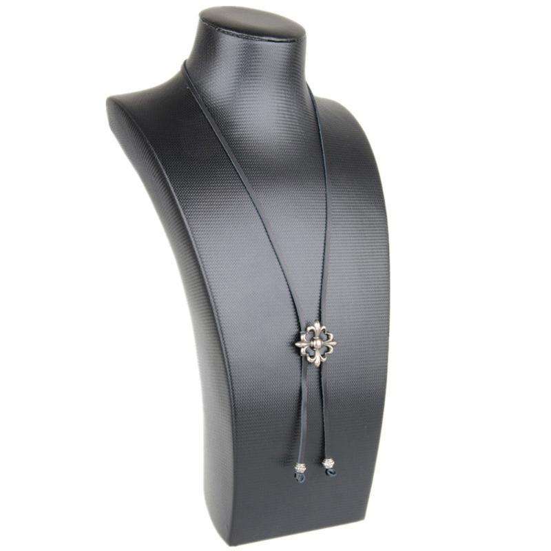 Mens Metal Cross Flower Pendant Cowboy Bolo Tie Western Artificial Leather Rope Necktie Jewelry Shirt Chain Necklace