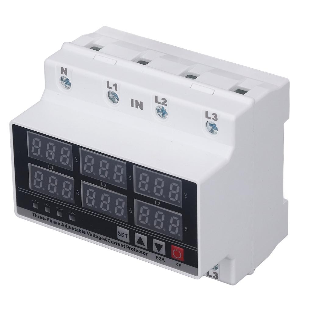 Unter Über Spannung Schutz 63A 3 Phase 4 Draht Einstellbare Selbst Zurücksetzen Überspannung Unterspannung