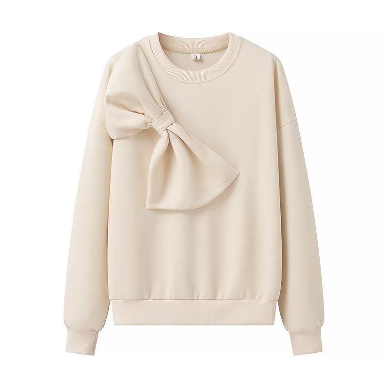 

Jnleaog Autumn New Women s Clothing Fashion Style French Style Fashion All-Match Casual Pure Color Bows Sweatshirt