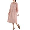 2025 new 6-color 4-size linen dress women's pullover long-sleeved medium and long solid color cotton and linen dress