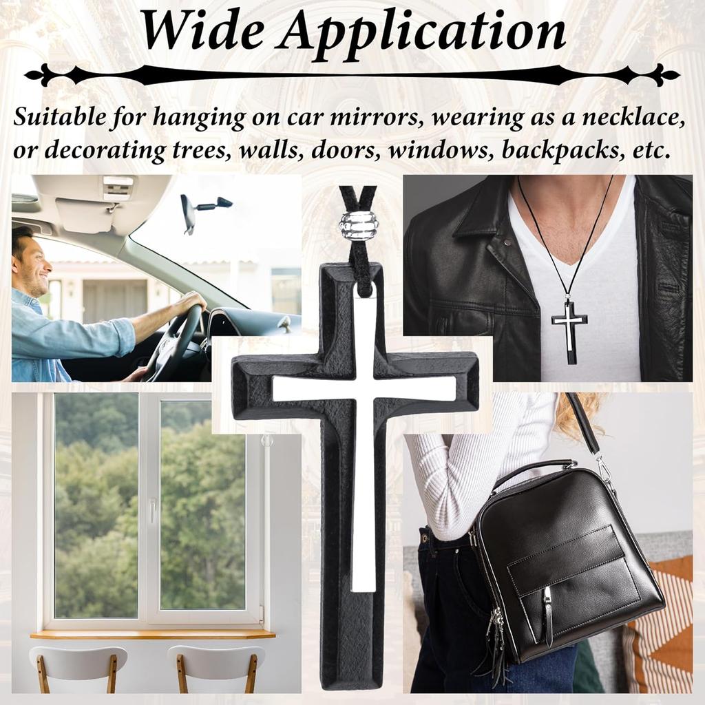 Cross for Car Mirror Hanging, Wood Cross Charms for Rear View Mirror, Car Hanging Ornament, Christian Accessories for Cars, Truck, Home Decor (Black)