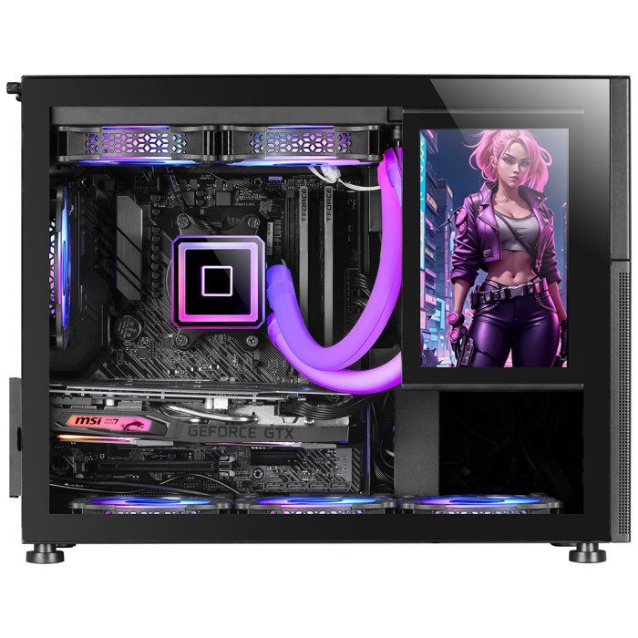 Micro-ATX PC-Gehäuse - Mars Gaming - MC-LCD - 8" IPS LCD-Bildschirm - Gehärtetes Glas - Schwarz