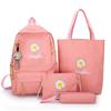 School Opening Must Have Small Daisy Printed Backpack Large Capacity Student Canvas Book Bag Korean Version Girl Four-piece Knapsack Set