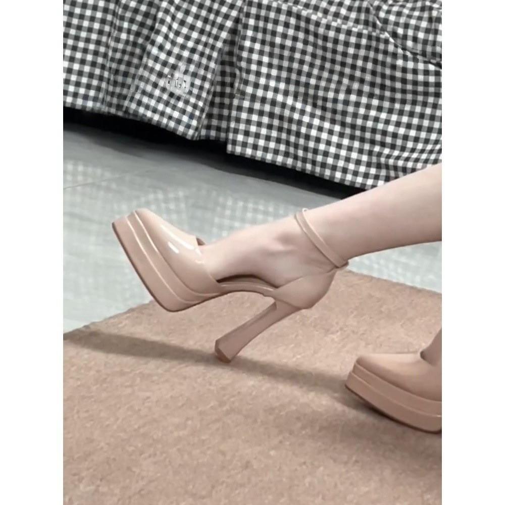 

New French waterproof table high heels femininity sexy model shoes catwalk nude niche one-word with high heels 34