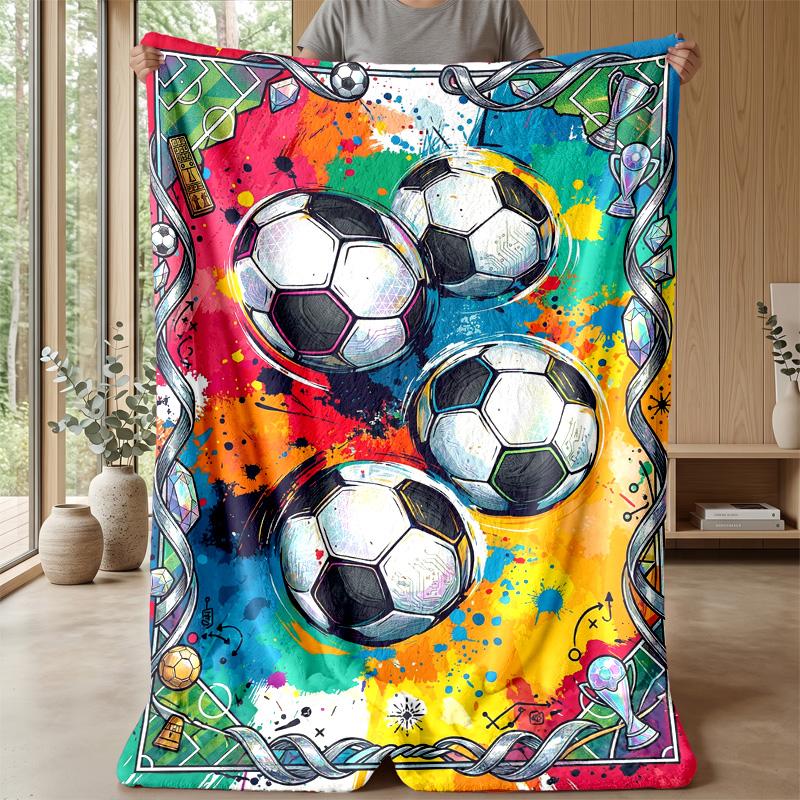Soccer Ball Artwork 3 Theme Blanket Lightweight Warm Flannel Blanket Decorative Throw Blanket for Home Decoration