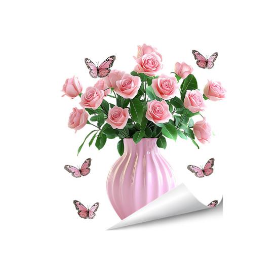 Spring Summer Flowers Window Clings Double Sided Tulip/Rose/Wildflowers in Vase Decals Anti-Collision Glass Door Stickers